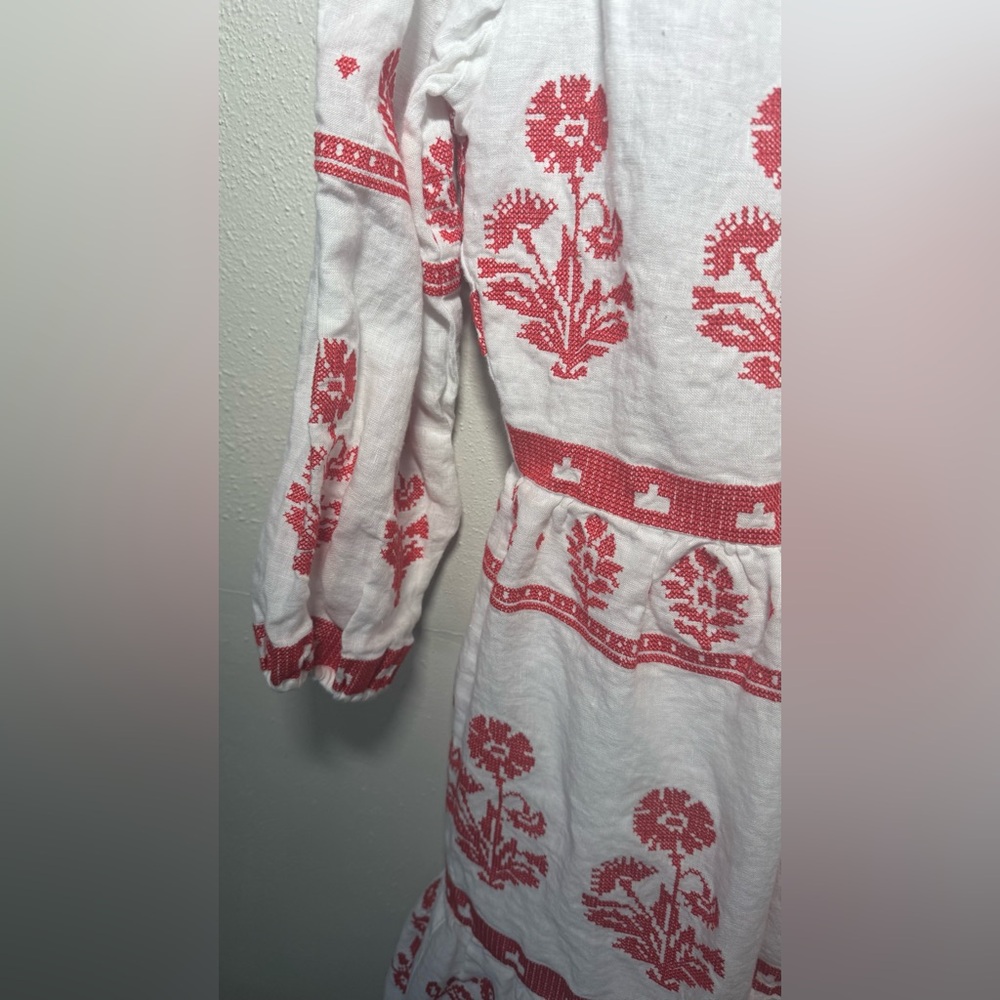 Milly Debbie Cross Stitch Embroidery Floral Linen Mini  Dress Size 0 - Picture 6 of 8